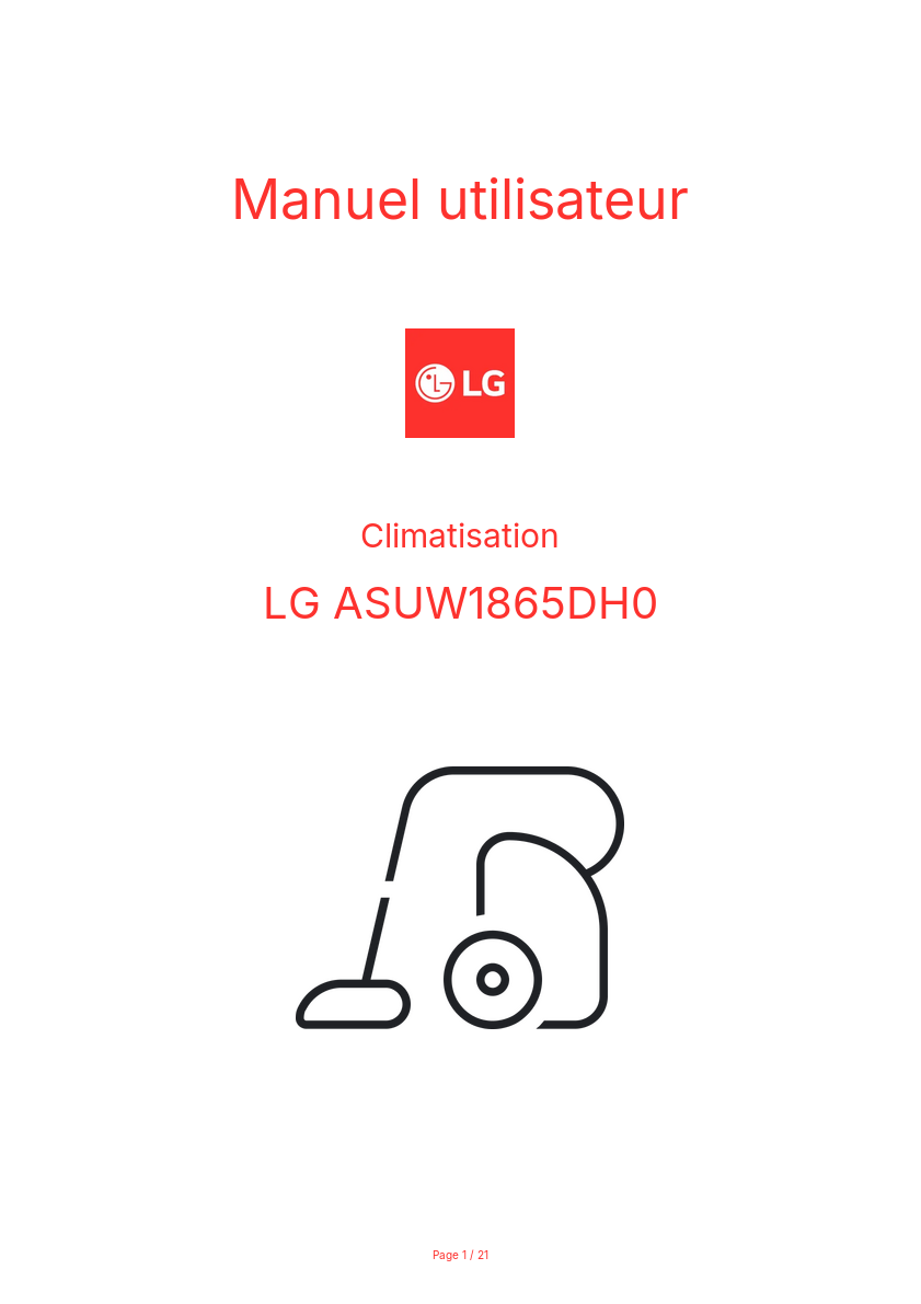 Page n°1 - Manuel utilisateur LG ASUW1865DH0