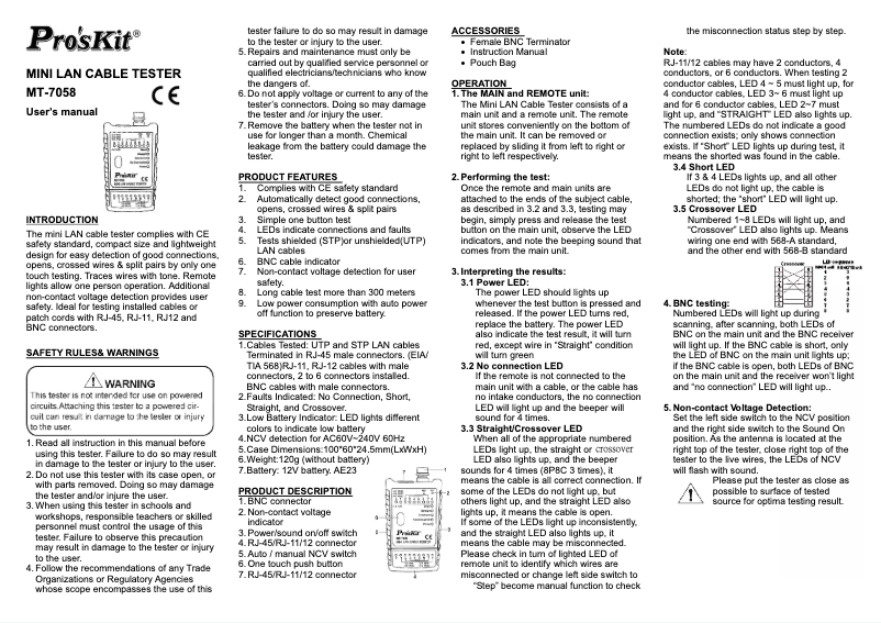 Page n°1 - Manuel utilisateur Pro'sKit MT-7058