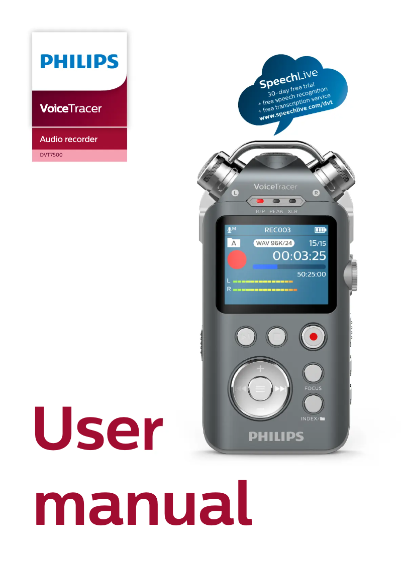 Page 1 de la notice Manuel utilisateur Philips VoiceTracer DVT7500
