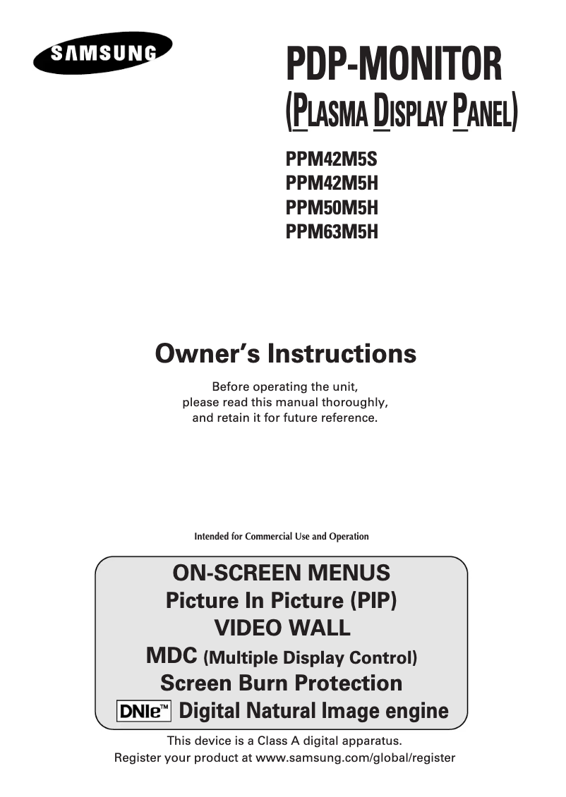 Page n°1 - Manuel utilisateur Samsung PPM42M5SS