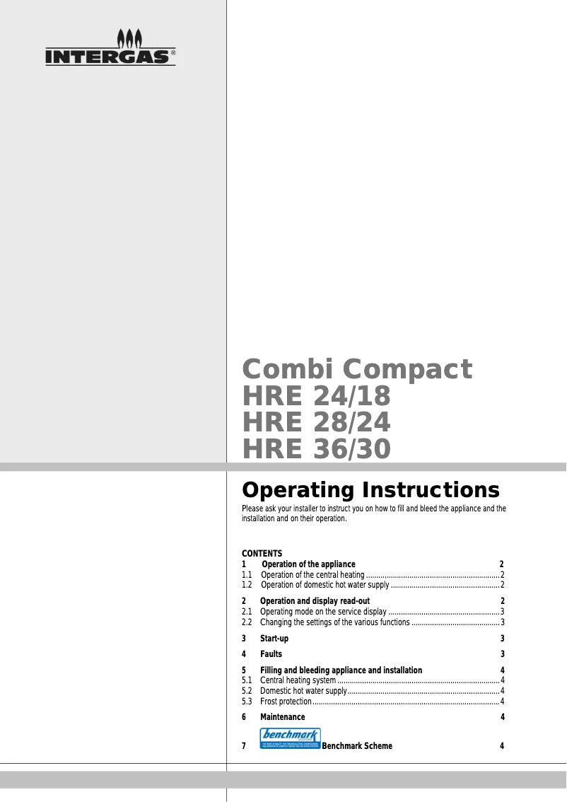 Page 1 de la notice Manuel utilisateur Intergas Combi Compact HRE 36/30