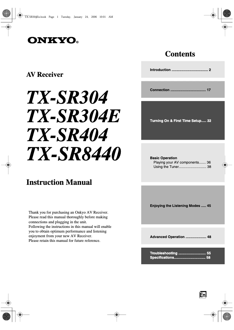 Page 1 de la notice Manuel utilisateur Onkyo TX-SR304
