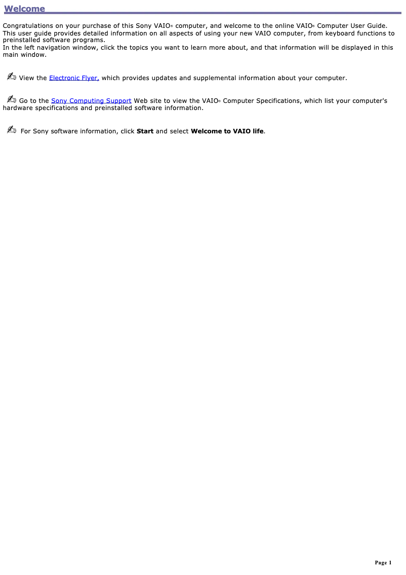 Page 1 de la notice Manuel utilisateur Sony Vaio VGN-A140