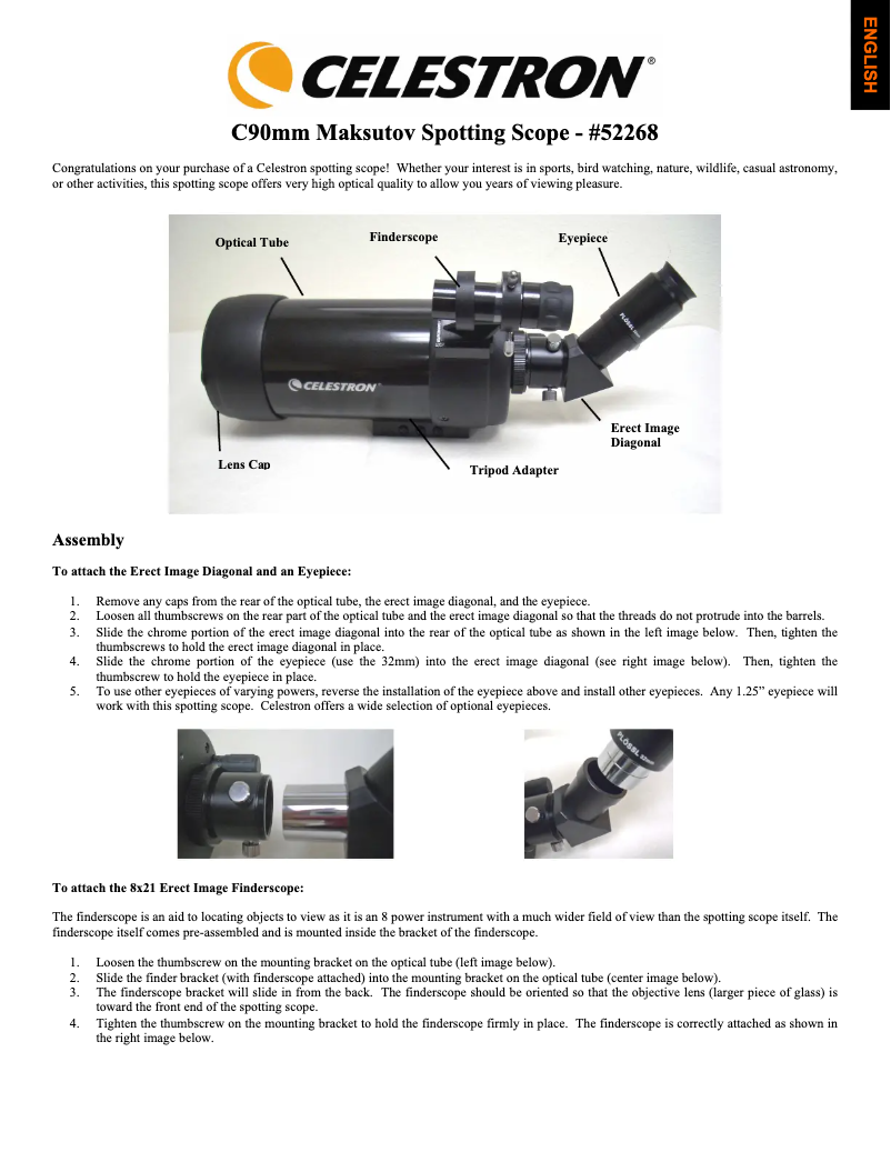 Page 1 de la notice Manuel utilisateur Celestron C90 MAK