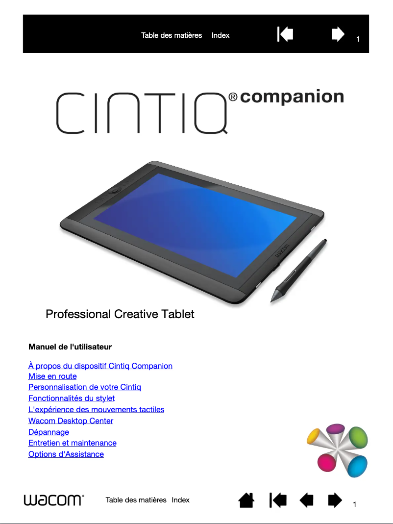 Page 1 de la notice Manuel utilisateur Wacom Cintiq Companion