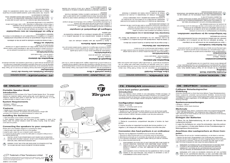 Page 1 de la notice Manuel utilisateur Targus AEM0702EU