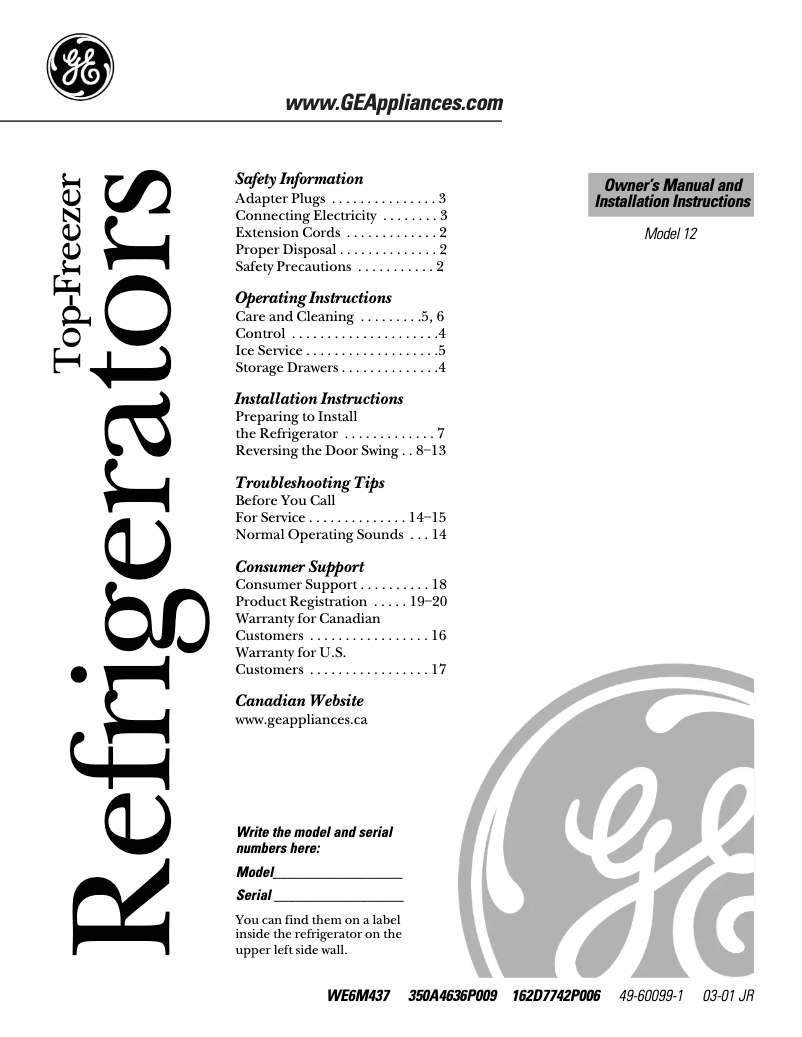 Page 1 de la notice Guide d'installation GE TBX12SAXRAD