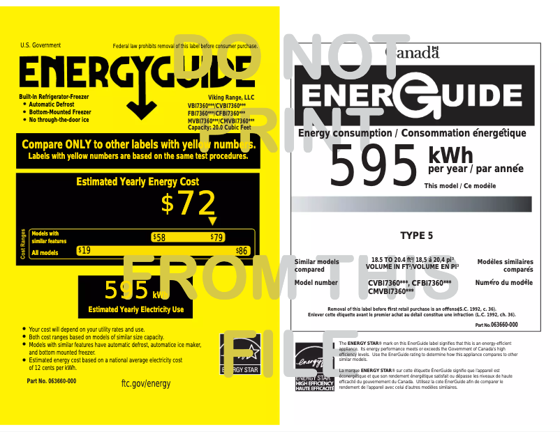 Page 1 de la notice Label énergétique Viking FBI7360WL
