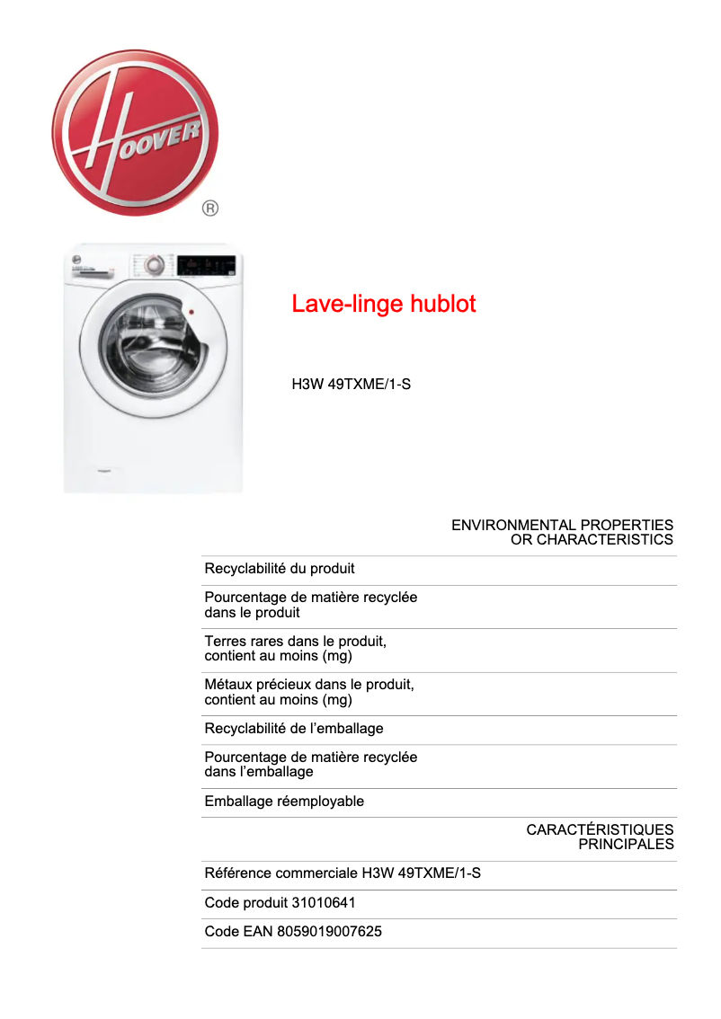 Image de la première page du manuel de l'appareil H3W 49TXME/1-S