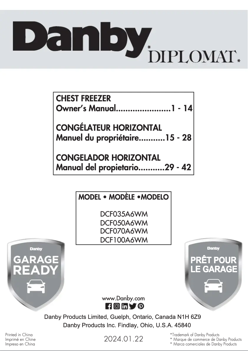 Page n°1 - Manuel utilisateur Danby DCF050A6WM