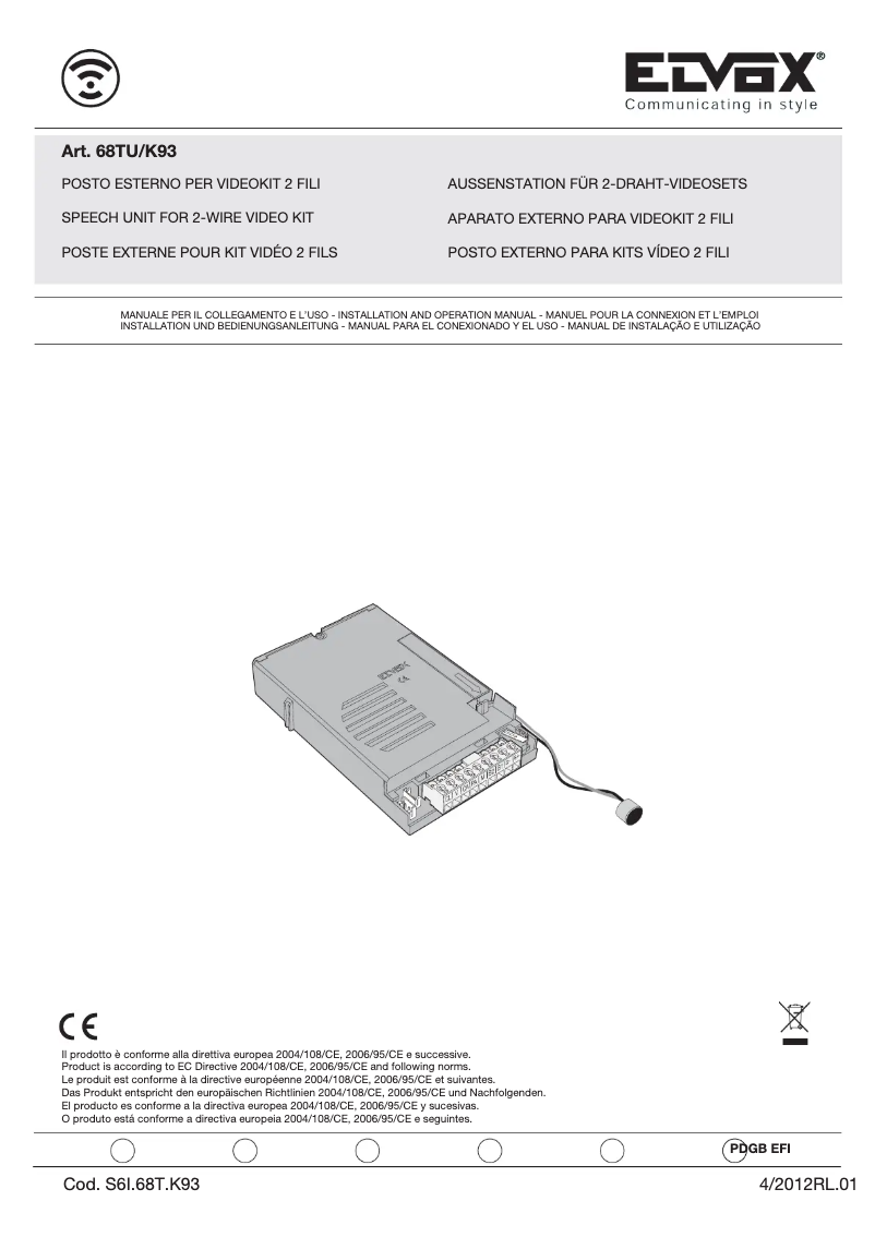 Image de la première page du manuel de l'appareil ELVOX 68TU/K93