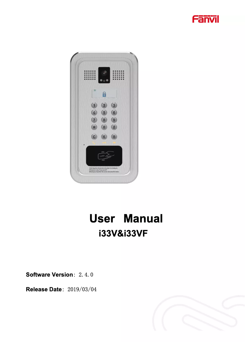 Page 1 de la notice Manuel utilisateur Fanvil i33V
