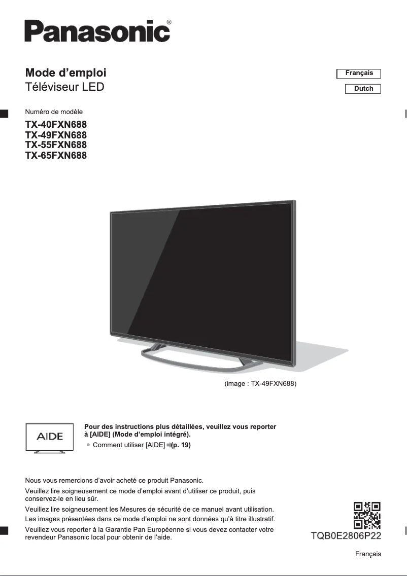 Image de la première page du manuel de l'appareil Viera TX-65FXN688