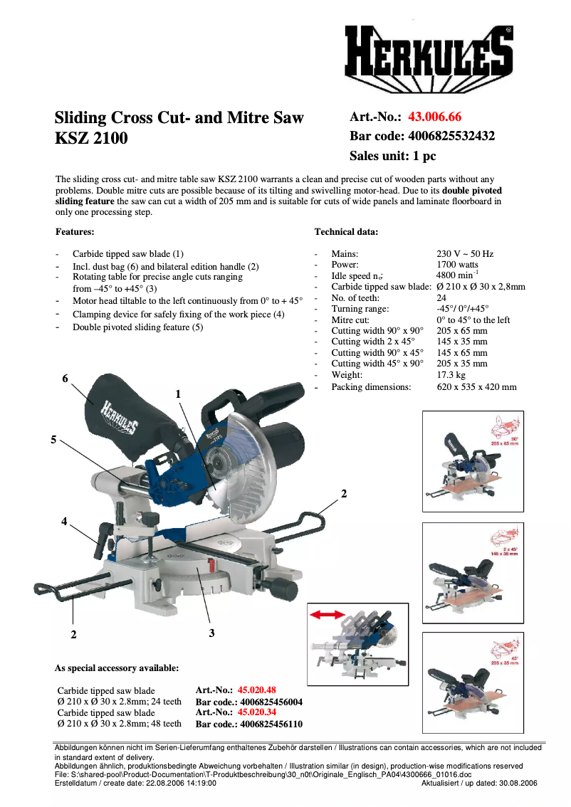 Page 1 de la notice Manuel utilisateur Herkules KSZ 2100