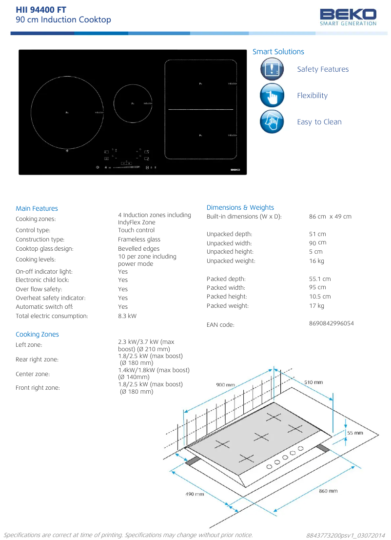 Page 1 de la notice Fiche technique Beko HII94400FT