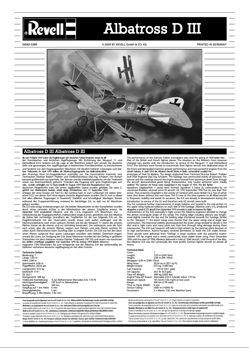 Page 1 de la notice Manuel utilisateur Revell Albatross D.III