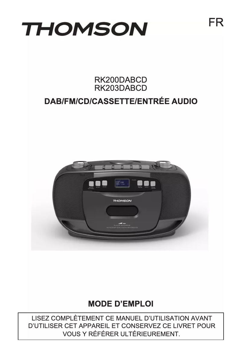Page n°1 - Manuel utilisateur Thomson RK200DABCD