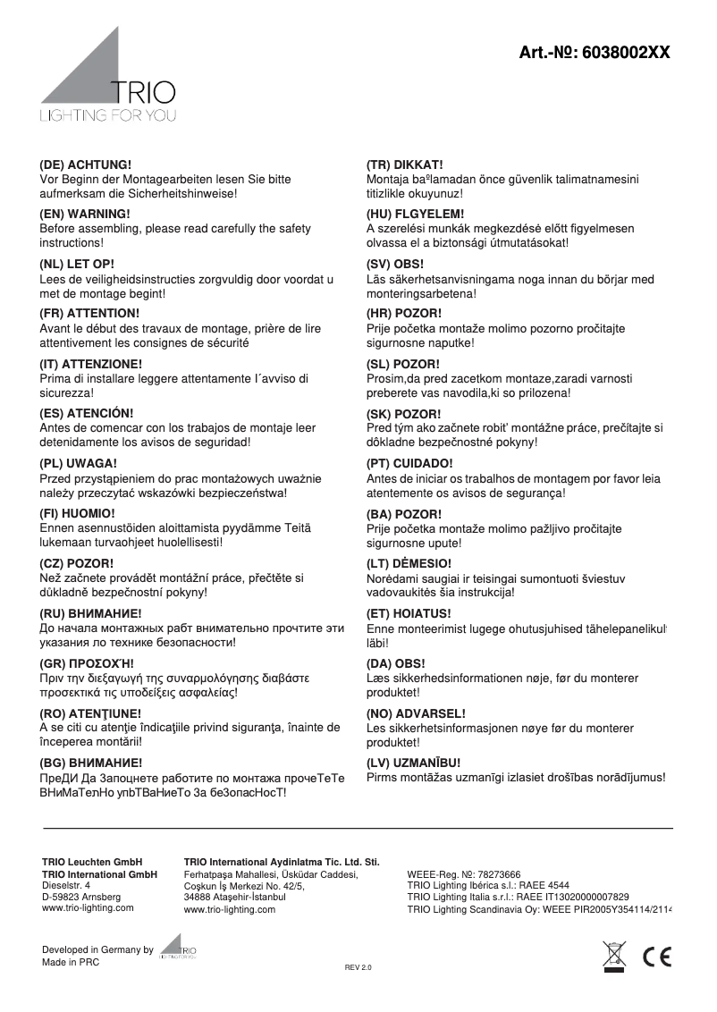 Page n°1 - Manuel utilisateur Trio Lighting Embassy 603800201