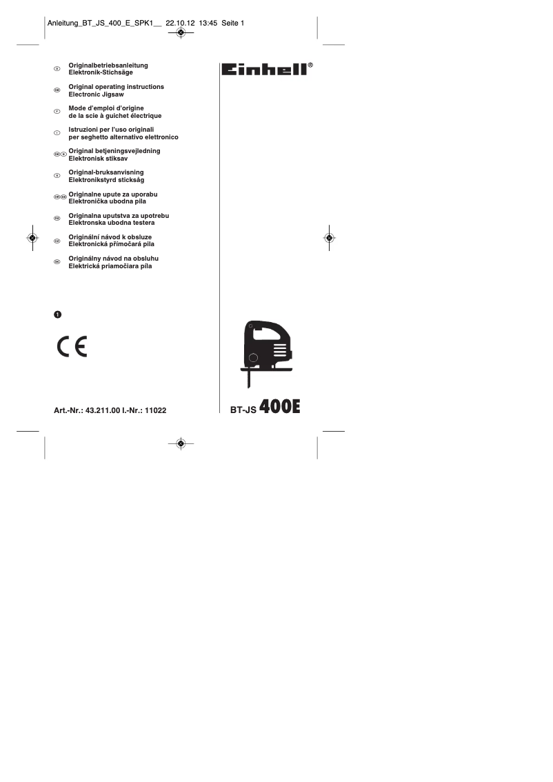 Page n°1 - Mode d'emploi Einhell BT-JS 400E