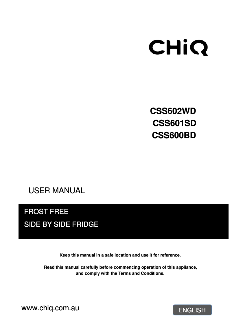Page 1 de la notice Manuel utilisateur CHiQ CSS602WD