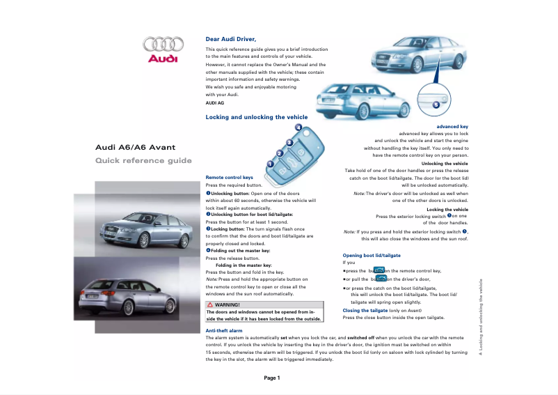 Page 1 de la notice Manuel utilisateur Audi A6 Avant (2007)
