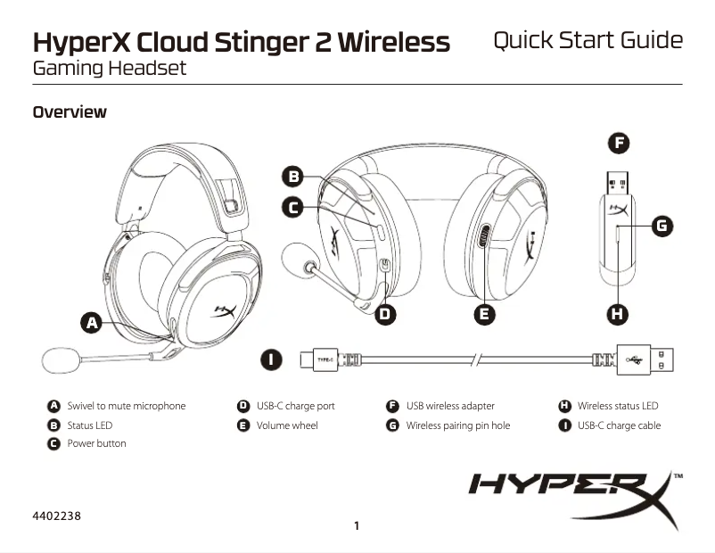 Página 1 del manual Guía de inicio rápido HyperX Cloud Stinger 2 Wireless