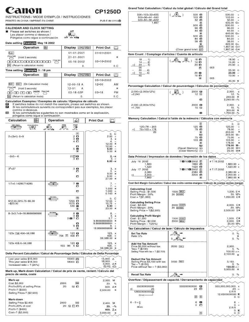 Page 1 de la notice Manuel utilisateur Canon CP1250D