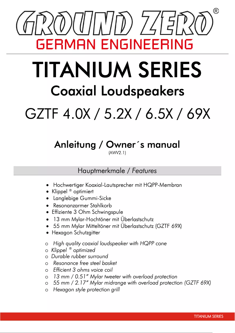 First page image of the manual for GZTF 69X