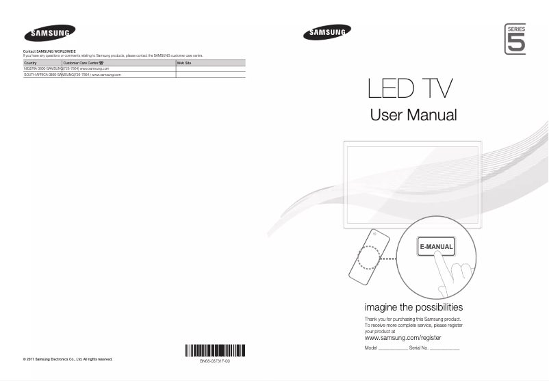 Page 1 de la notice Manuel utilisateur Samsung UA40D5800VW