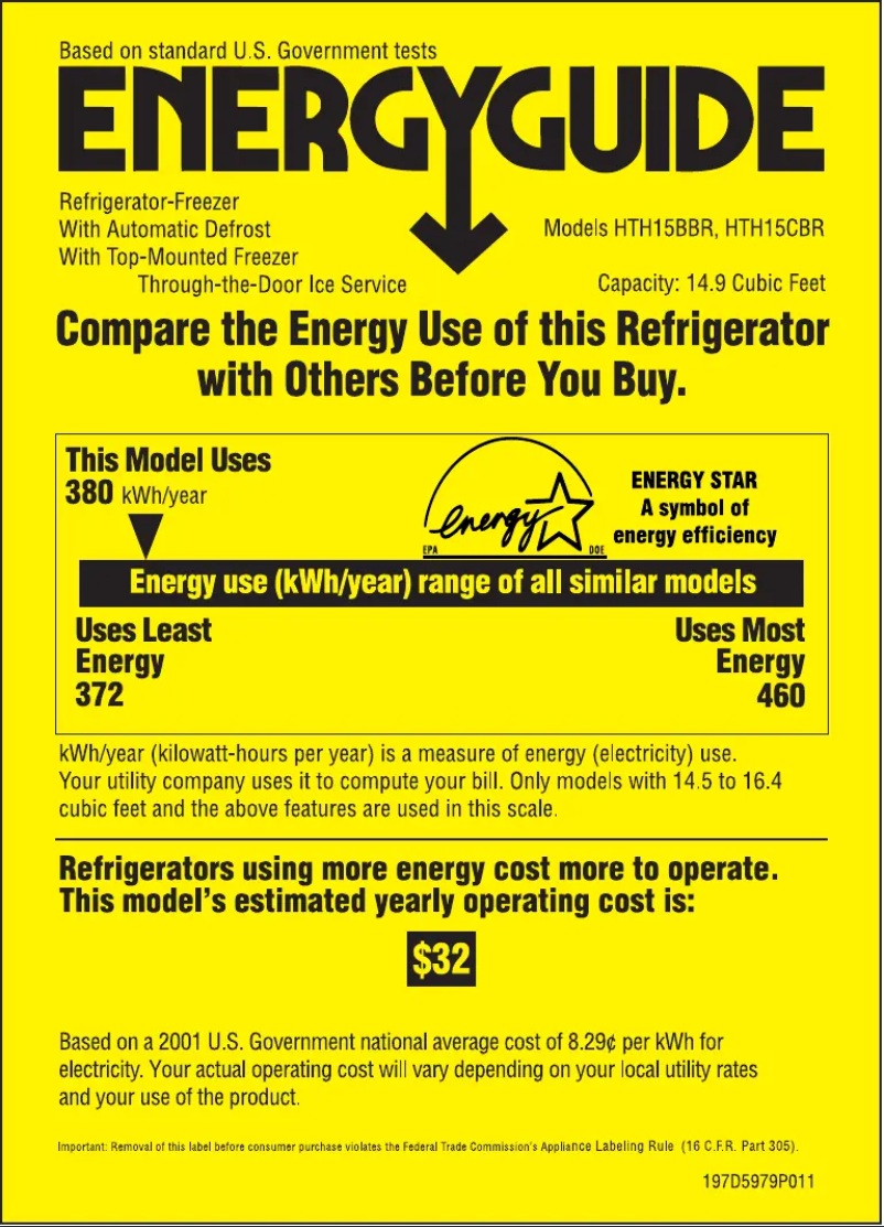 Page n°1 - Label énergétique Hotpoint HTH15BBRLWW