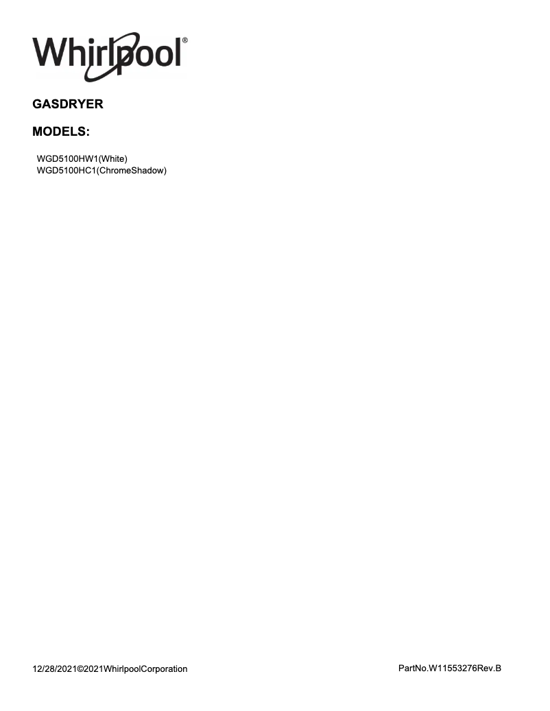 Page n°1 - Informations de garantie Whirlpool WGD5100HC