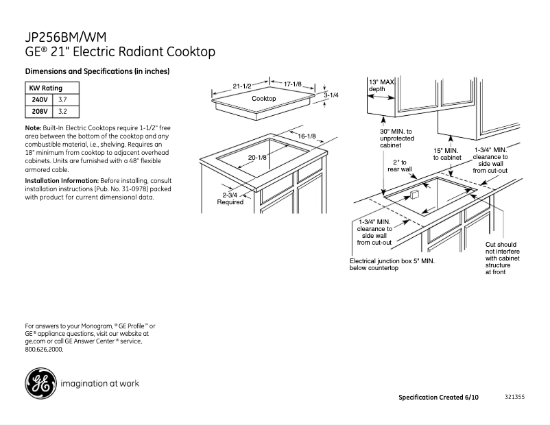 Page n°1 - Fiche technique GE JP256WMWW