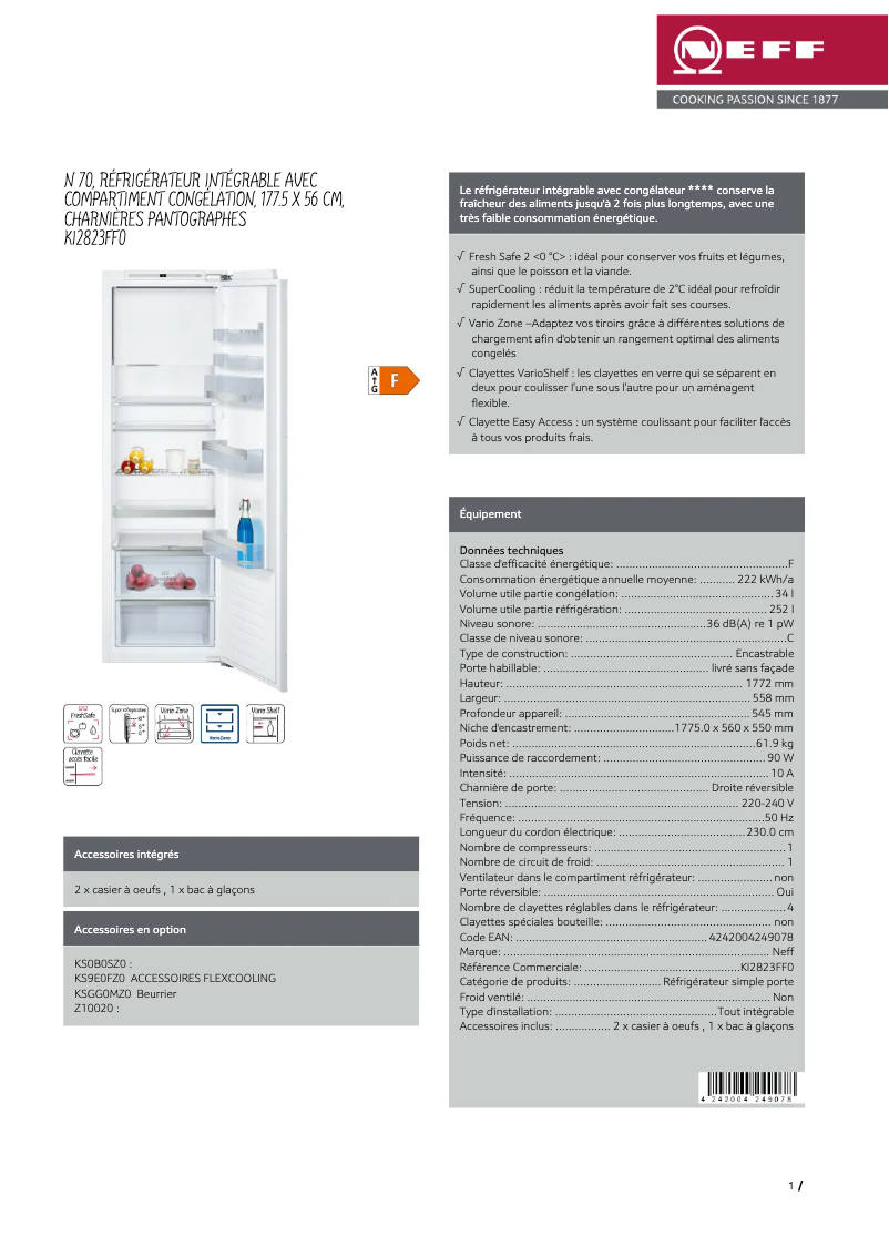 Page n°1 - Fiche technique Neff KI2823FF0