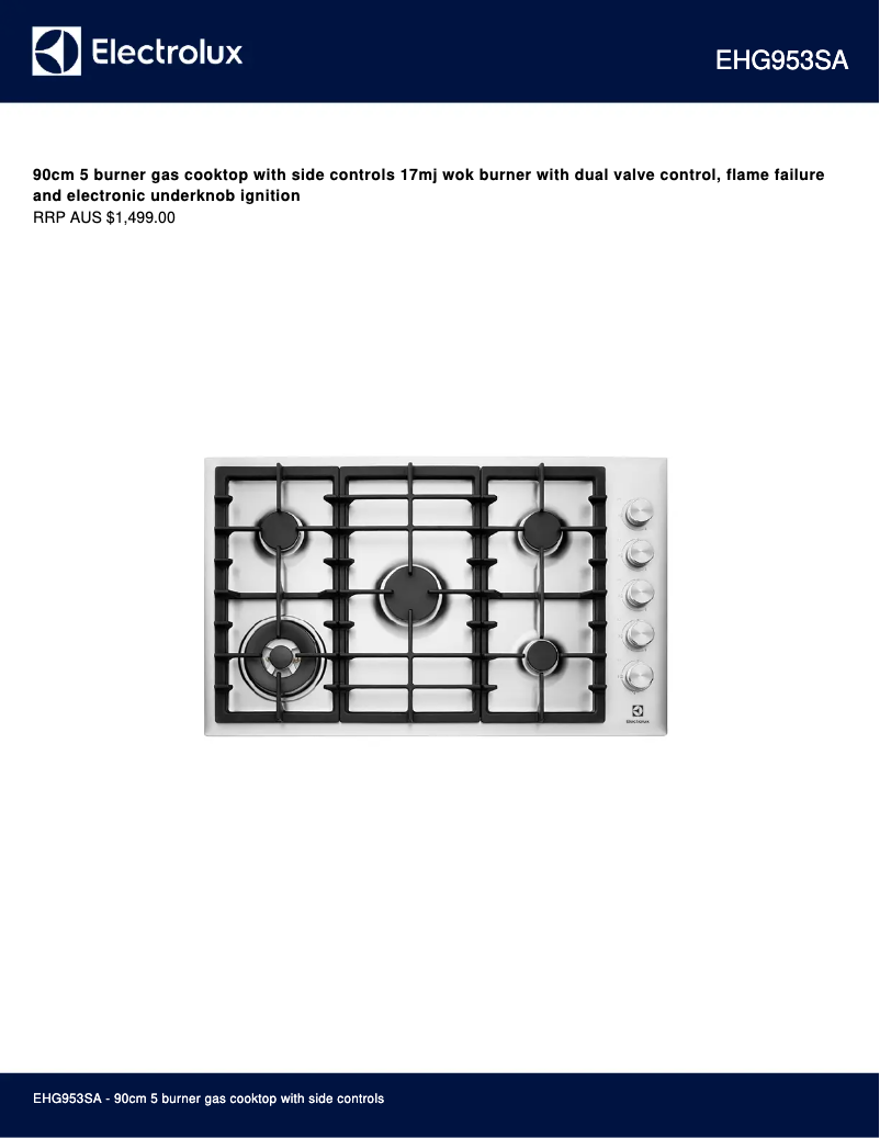 Page 1 de la notice Fiche technique Electrolux EHG953SA