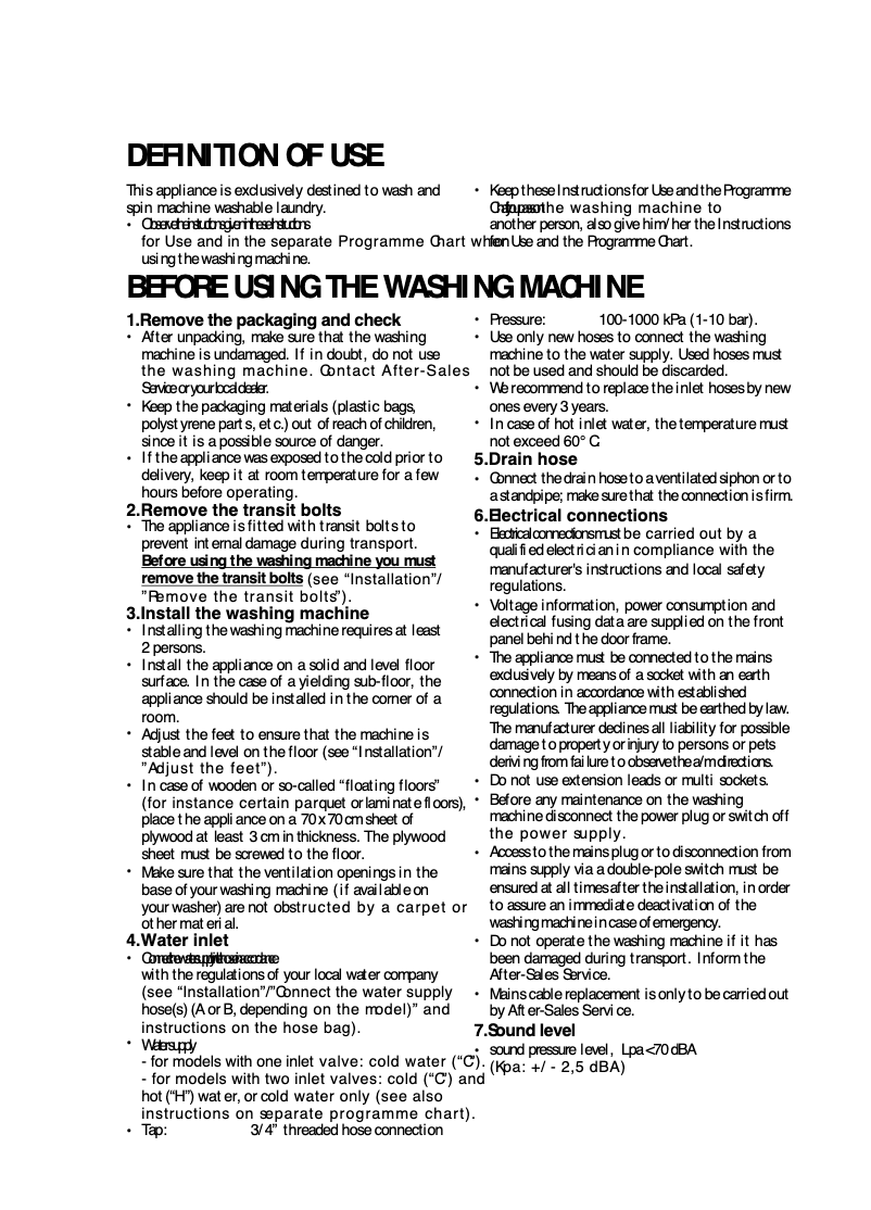 Page n°1 - Manuel utilisateur Whirlpool AWM 9200