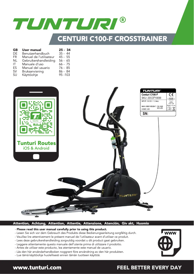 Page n°1 - Manuel utilisateur Tunturi Centuri C100-F