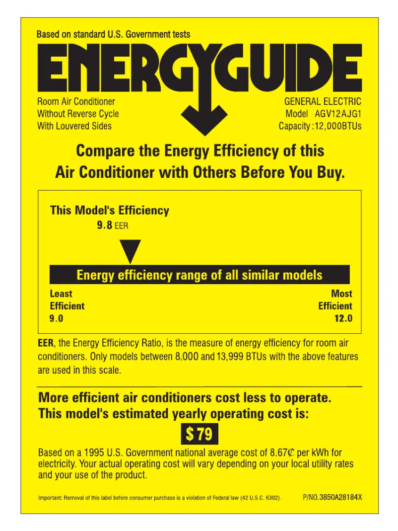 Page 1 de la notice Label énergétique GE AGV12AJ