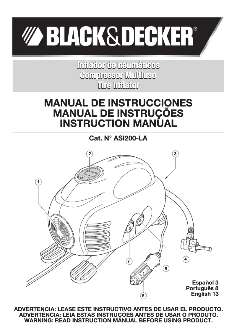 Page 1 de la notice Manuel utilisateur Black & Decker ASI200-LA
