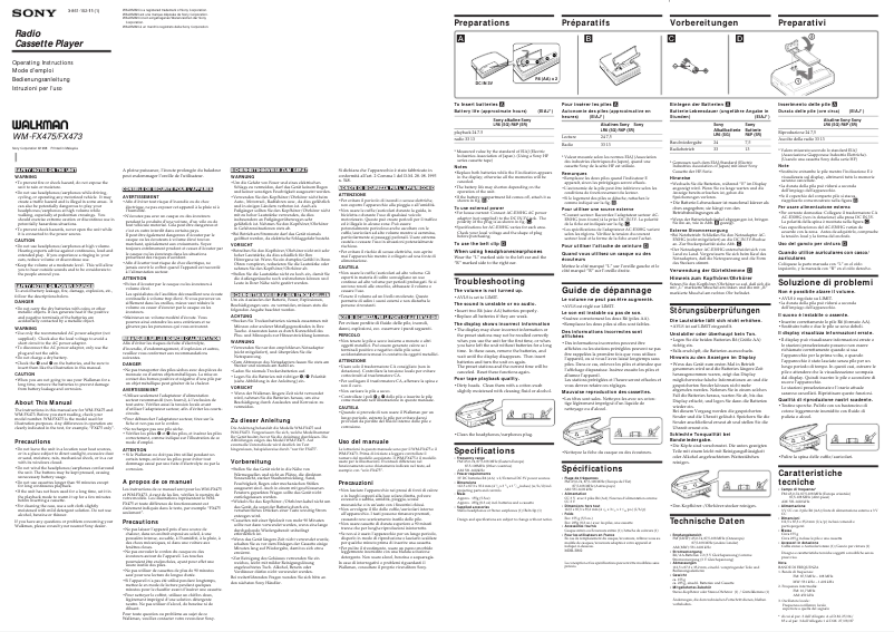 Image de la première page du manuel de l'appareil Walkman WM-FX473