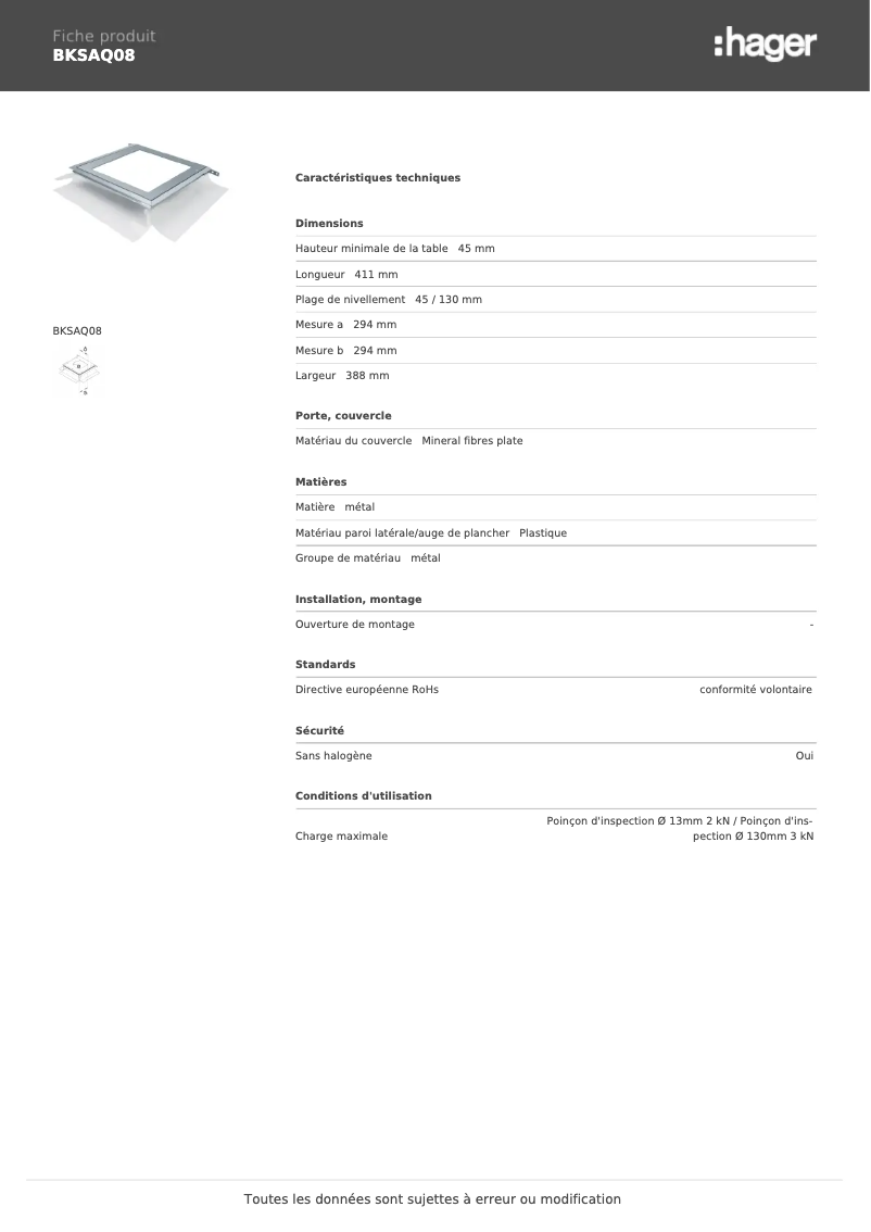 Image de la première page du manuel de l'appareil BKSAQ08