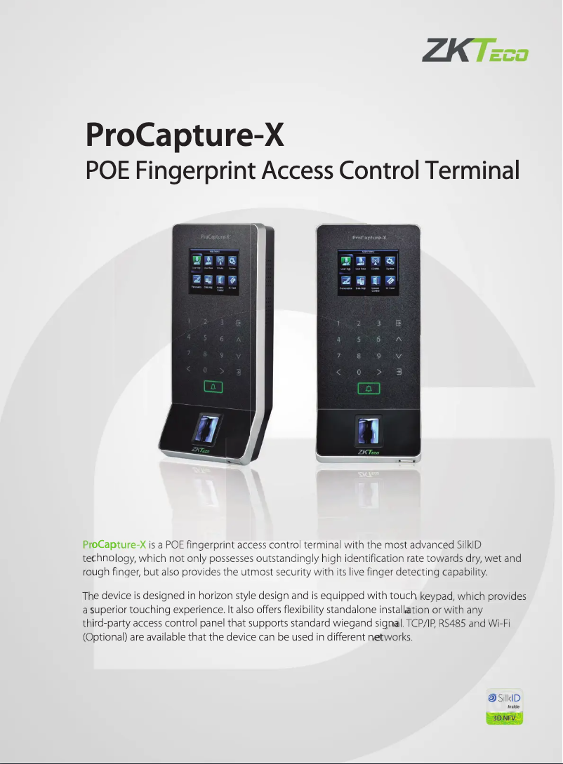 Page n°1 - Fiche technique ZKTeco ProCapture-X