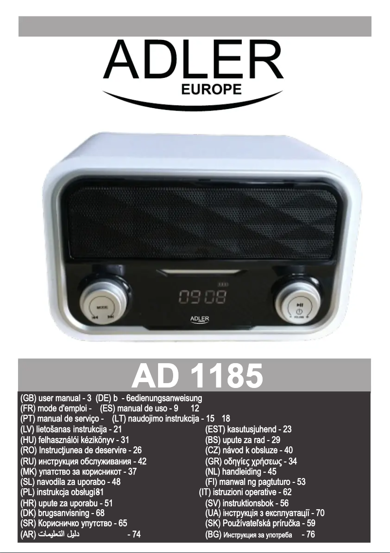Page 1 de la notice Manuel utilisateur Adler AD 1185
