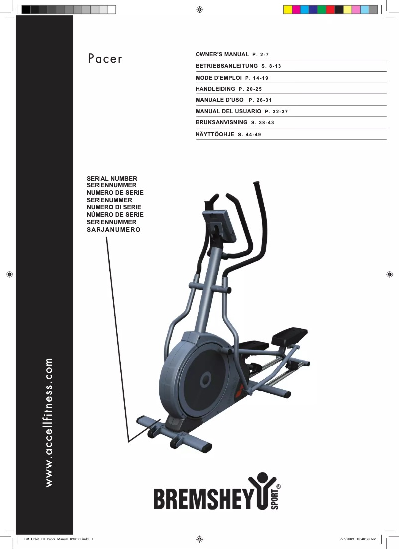 Page 1 de la notice Manuel utilisateur Bremshey Orbit Pacer