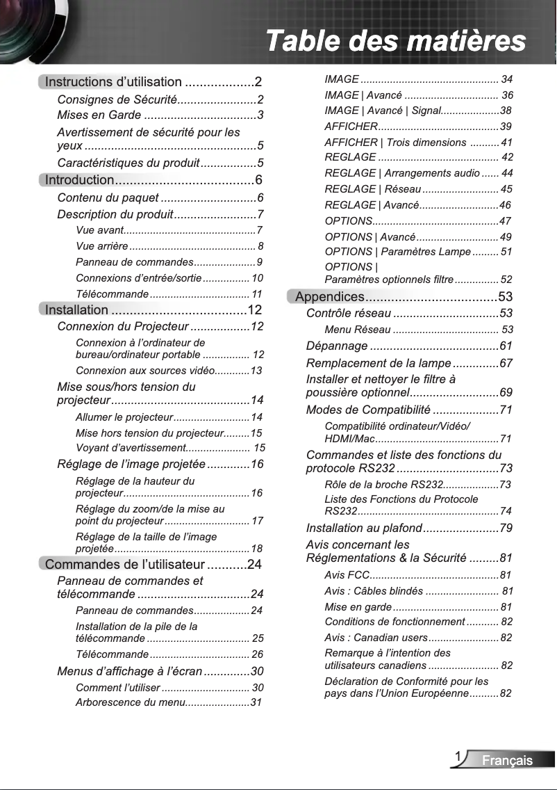 Page 1 de la notice Manuel utilisateur InFocus IN138HD