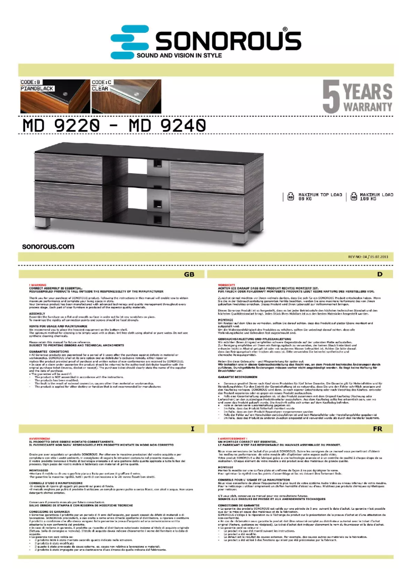 Image de la première page du manuel de l'appareil MD 9240-C-INX-GRP