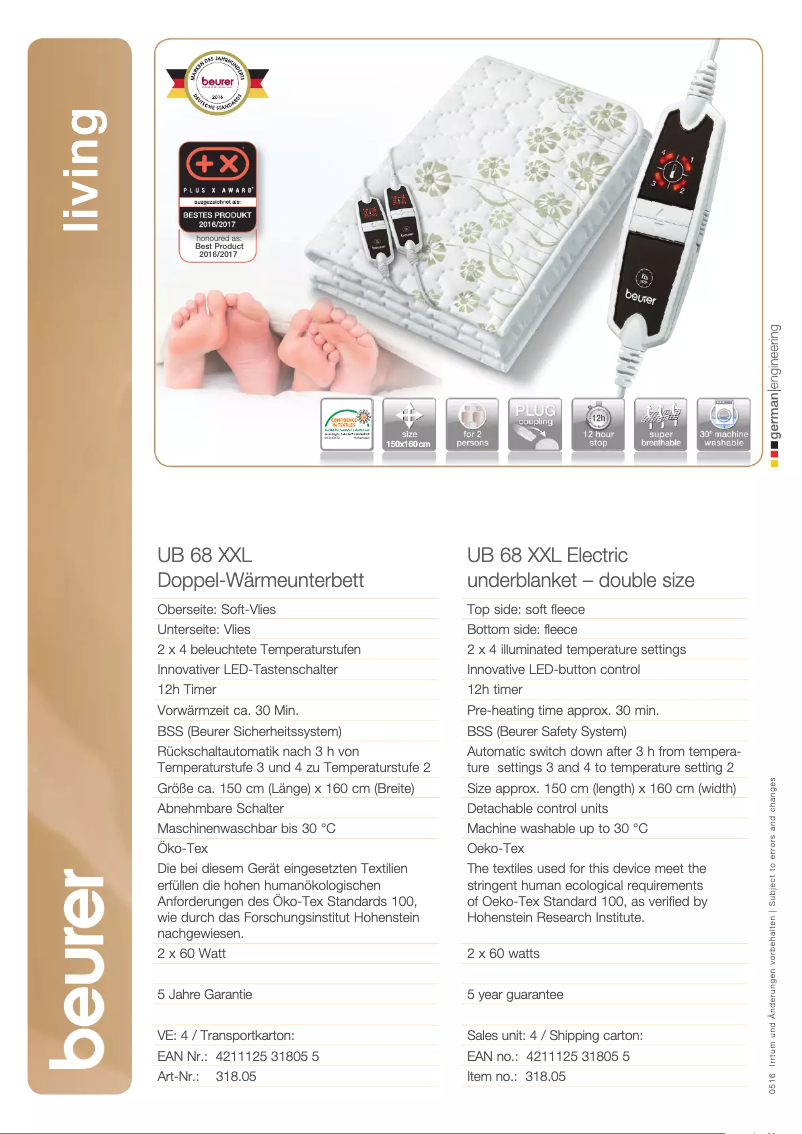 Page n°1 - Fiche technique Beurer UB 68 XXL