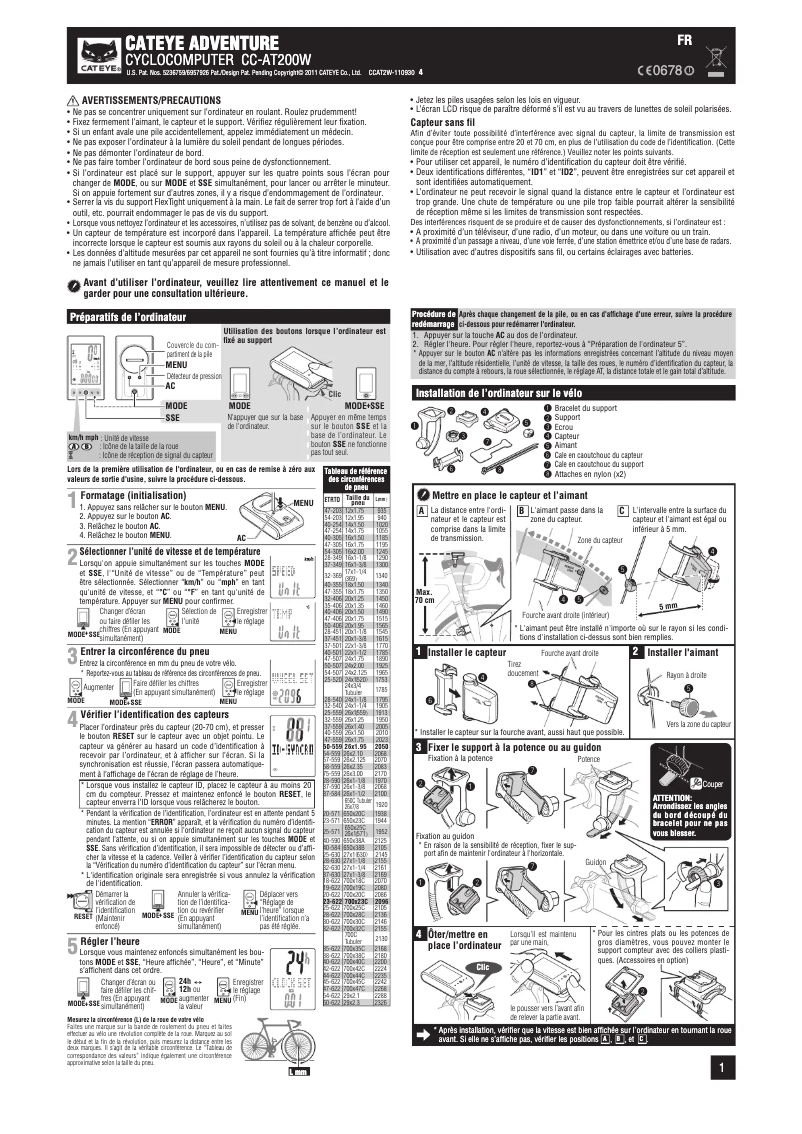 Page 1 de la notice Manuel utilisateur Cateye Adventure CC-AT200W