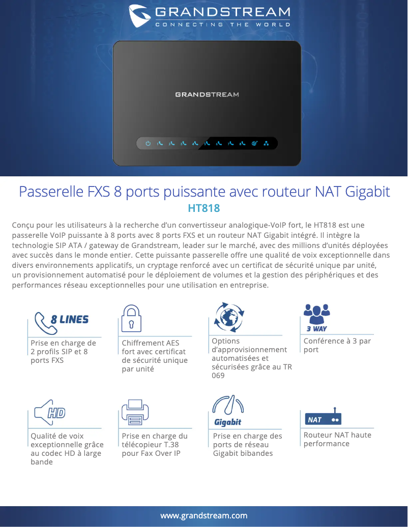 Page 1 de la notice Fiche technique Grandstream HT818