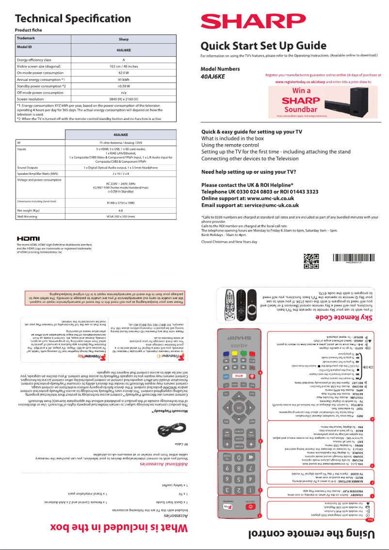 Page n°1 - Guide de démarrage rapide Sharp 40AJ6KE