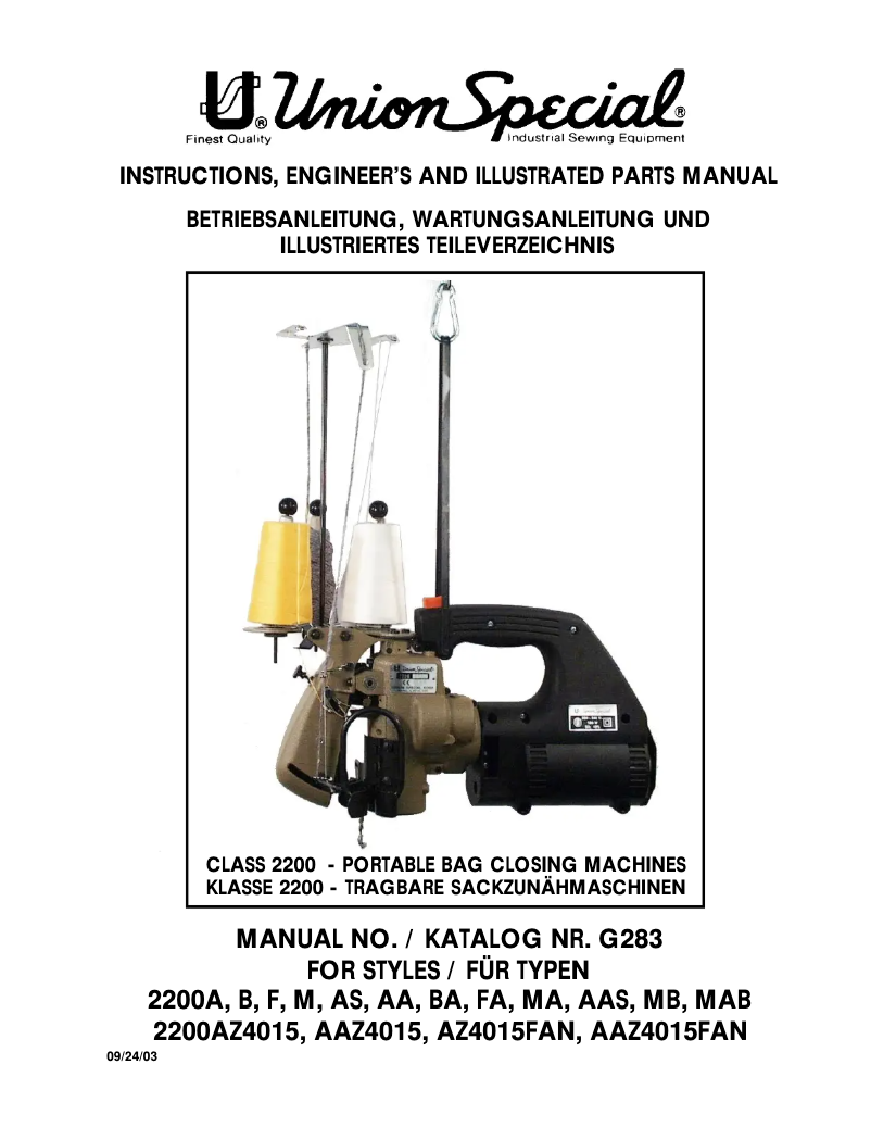 Page 1 de la notice Manuel utilisateur Union Special 2200AZ4015